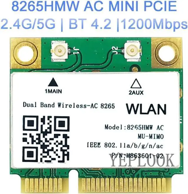 Main image of Intel 8265HMW Half Mini PCIe Wireless AC Card, 1167Mbps Dual Band 2.4G/5GHz 802.11ac WiFi Adapter with Bluetooth 4.2 for Laptops