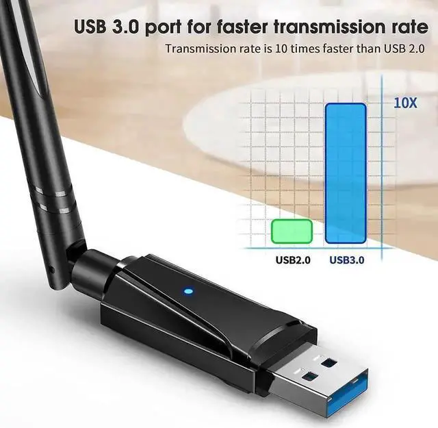 Alt view image 3 of 7 - AC1300 USB WiFi Dongle, Dual Band 2.4G/5.8G Wireless Adapter with High Gain Antenna for Desktop Laptop Mac, Compatible with Windows XP/Vista/7/8/8.1/10/11 & Mac OS 10.9-10.15