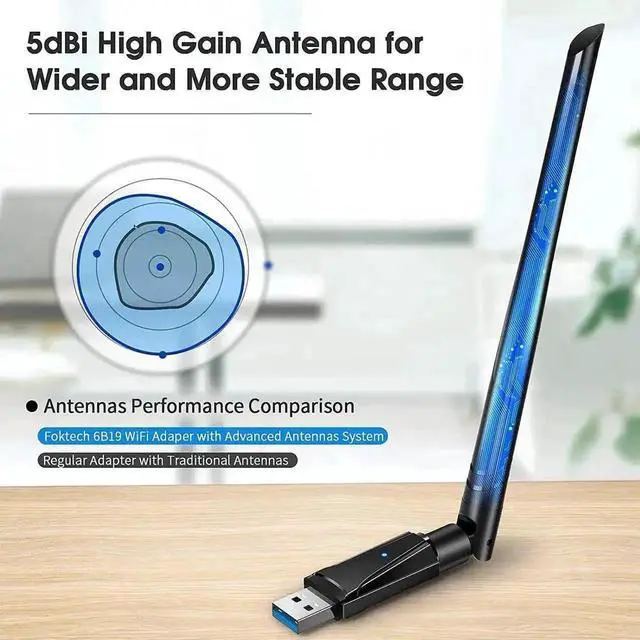 Alt view image 5 of 7 - AC1300 USB WiFi Dongle, Dual Band 2.4G/5.8G Wireless Adapter with High Gain Antenna for Desktop Laptop Mac, Compatible with Windows XP/Vista/7/8/8.1/10/11 & Mac OS 10.9-10.15