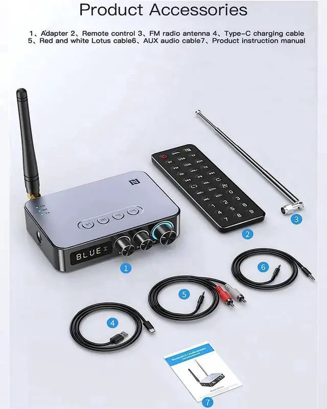 Alt view image 6 of 7 - 4-in-1 Bluetooth 5.1 Audio Transmitter Receiver, Low Latency NFC Wireless Adapter with Optical/AUX/RCA/6.5 Mic, FM Radio for TV KTV Home Party