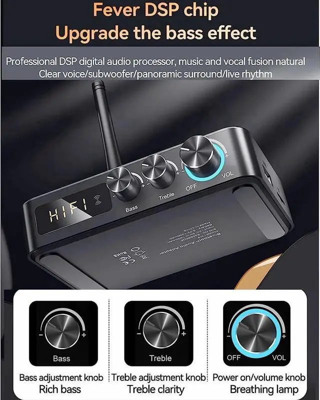 Alt view image 2 of 7 - 4-in-1 Bluetooth 5.1 Audio Transmitter Receiver, Low Latency NFC Wireless Adapter with Optical/AUX/RCA/6.5 Mic, FM Radio for TV KTV Home Party