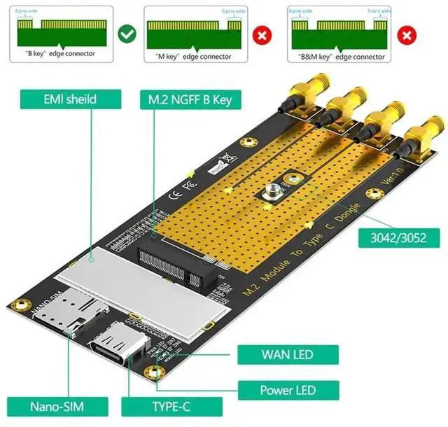 Alt view image 5 of 7 - M.2 3G/4G/5G Module to USB3.0 Type-C Adapter with Nano SIM Slot, Compatible with RM500Q RM500U GM800 SIM8200 Cellular Modules