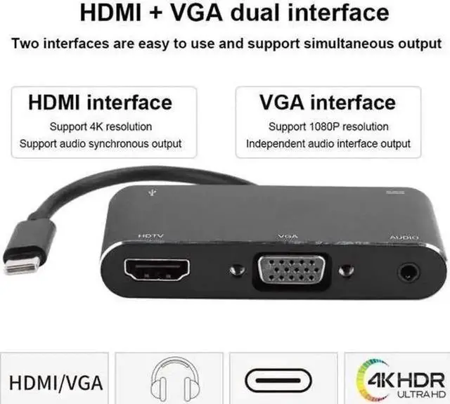 Alt view image 3 of 7 - USB-C Multiport Docking Station, 4K HDMI & VGA Output Hub with USB3.0, USB-C, 3.5mm Audio Jack, Compatible with Type-C Laptops & Smartphones