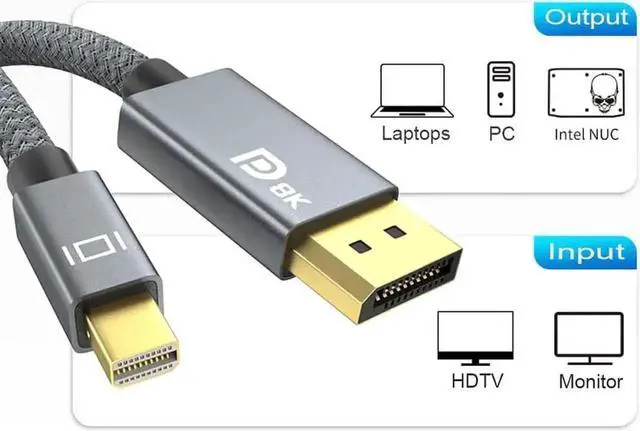 Alt view image 5 of 7 - 6.6Ft Mini DisplayPort to DP 1.4 Cable, 8K@60Hz 4K@144Hz Thunderbolt 2 to DisplayPort Cord for MacBook, iMac, Mac Mini to DP Monitor
