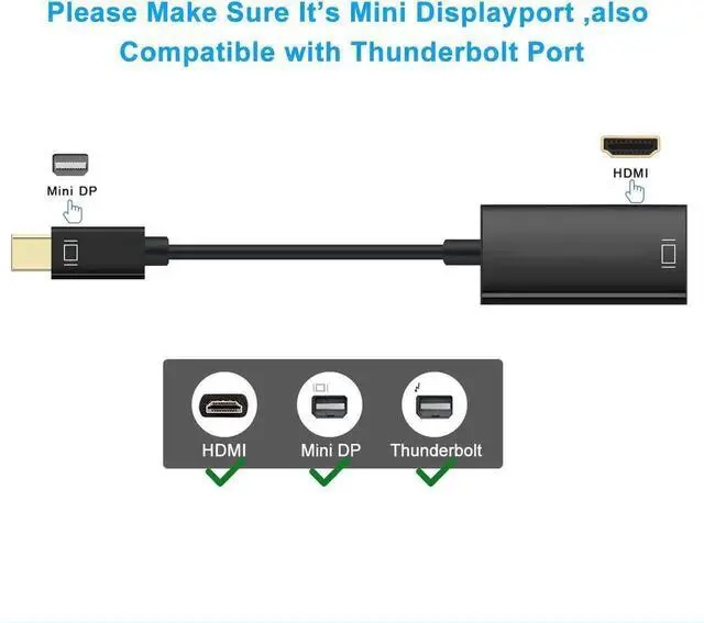 Alt view image 6 of 7 - Black Gold-Plated Mini DisplayPort (Thunderbolt 2) to HDMI Adapter, 4K Male to Female Converter for MacBook Pro/Air, iMac, Surface Dock