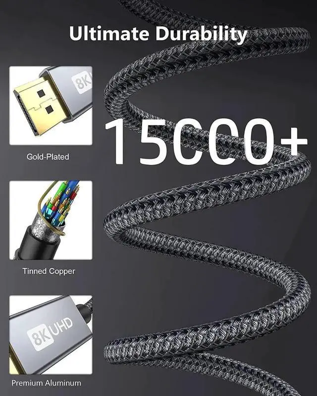Alt view image 6 of 7 - 6FT Mini DisplayPort 1.4 to DisplayPort Cable, 8K@60Hz 4K@144Hz 2K@240Hz HDR DSC 1.2, Thunderbolt 2 Compatible Cord for Gaming Laptops, MacBook, iMac & DP Monitors