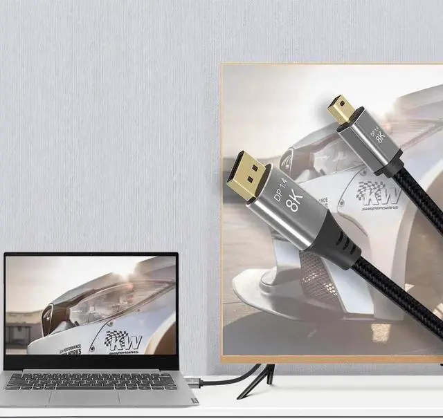 Alt view image 4 of 7 - 3.3FT Mini DP to DP 1.4 Cable with DP Female to Mini DP Female Adapter, 8K@60Hz 4K@144Hz 2K@240Hz Cord, Thunderbolt 1/2 Compatible for PC, Laptops & Mac Devices