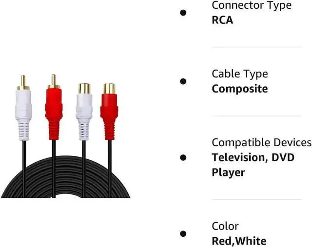 Alt view image 4 of 4 - 50FT Dual RCA Male to Female Stereo Audio Extension Cable, Gold-Plated 2RCA Audio Extender Cord