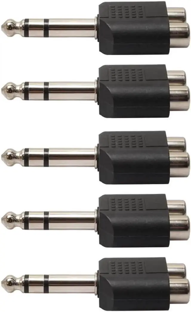 Main image of 5 Pack 6.35mm 1/4 Inch Stereo Male Plug to Dual RCA Female Y Splitter Audio Adapter Converter
