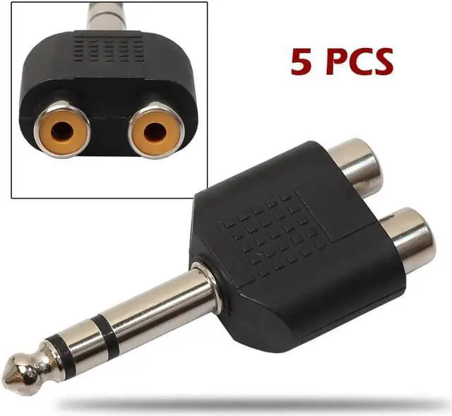 Alt view image 5 of 5 - 5 Pack 6.35mm 1/4 Inch Stereo Male Plug to Dual RCA Female Y Splitter Audio Adapter Converter