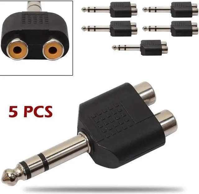 Alt view image 2 of 5 - 5 Pack 6.35mm 1/4 Inch Stereo Male Plug to Dual RCA Female Y Splitter Audio Adapter Converter