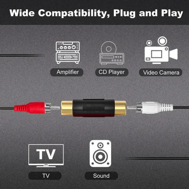 Alt view image 3 of 3 - 3 Pack Gold Plated RCA Female to Female Coupler, Audio Video RCA Extension Connector for Speaker, Amplifier, Phono RCA Cables