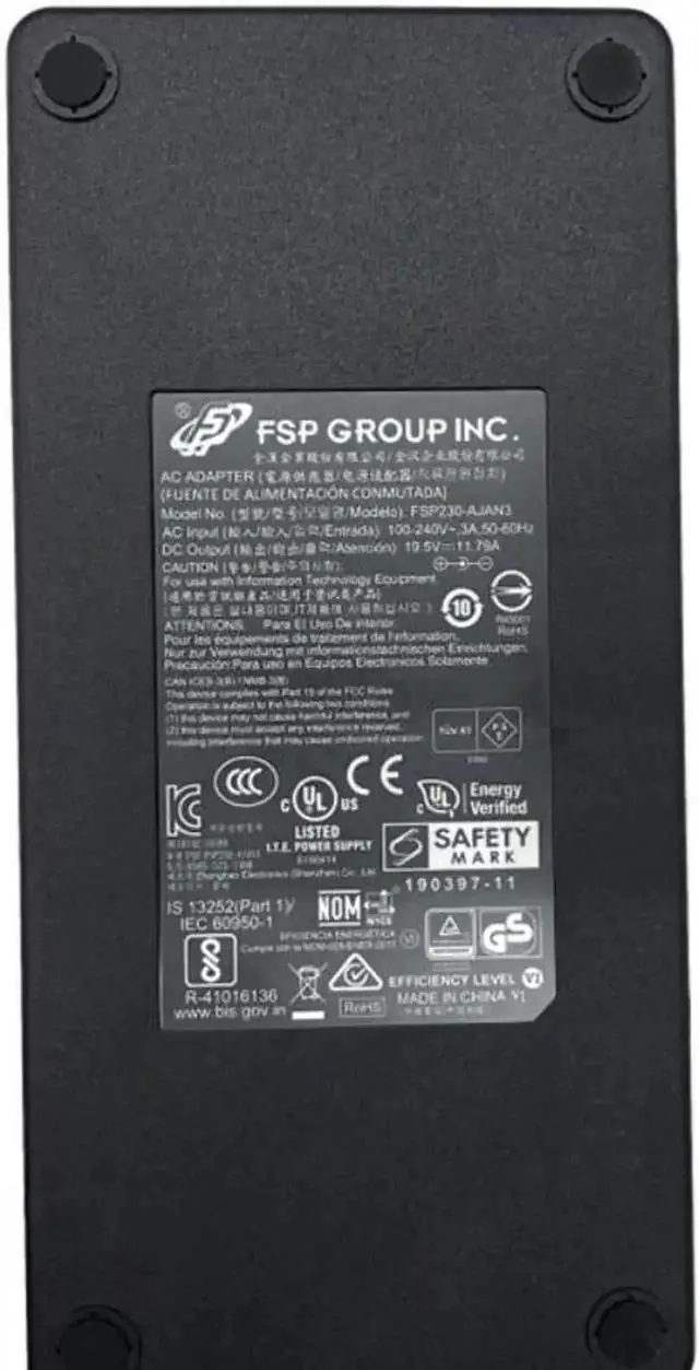 Alt view image 3 of 3 - Genuine FSP FSP230-AJAN3 230W AC Power Adapter 19.5V 11.79A, 5.5×2.5mm DC Tip, Charger for GALLERIA GCR2070RGF-QC-B/GCR1660TGF-QC-G & AOC AG353UCG Gaming Monitor