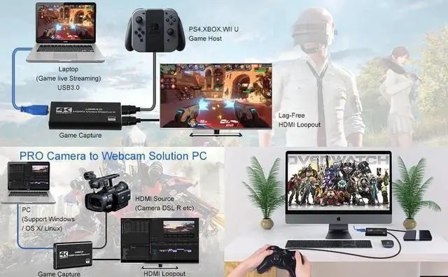 Alt view image 2 of 7 - 4K USB 3.0 HDMI Video Capture Card with 4K Loop-Out, 1080P 60FPS Game Video Grabber for PS3 PS4 Xbox One DSLR Camcorders Action Cam Recording Streaming