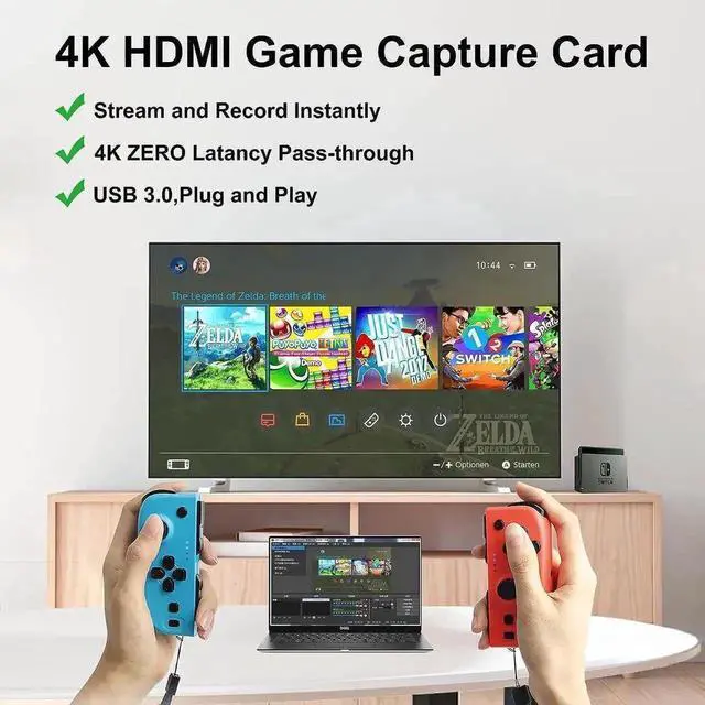 Alt view image 5 of 7 - 4K HDMI to USB & USB-C Video Capture Card with HDMI Loop-Out and 3.5mm Mic Jack, 1080P 60FPS Game Capture Adapter for Live Streaming Recording, Compatible with Switch PS4 Xbox OBS Zoom Windows Mac PC