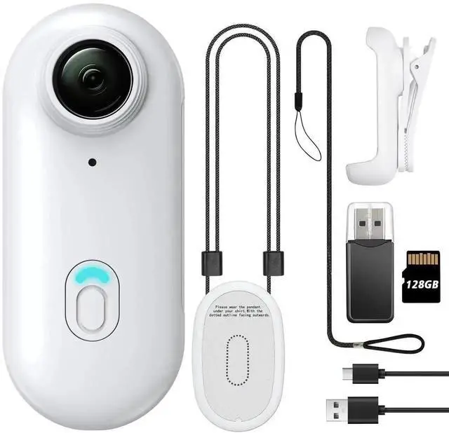 Main image of White 28GB 1080P FHD Mini Wearable Body Camera, Thumb-Size Hands-Free Mountable Action Cam for Pet Walking, Work & Travel Recording