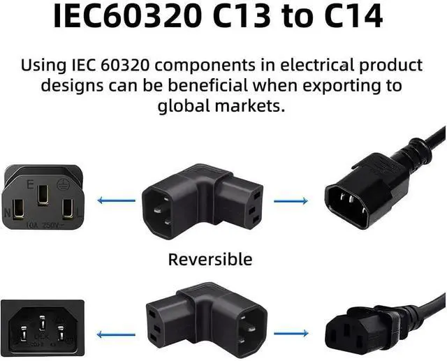 Alt view image 4 of 7 - IEC C14 Male to Dual C13 Female Y Splitter Power Cable 10A 250V for Computer Monitor PDU Printer Chassis