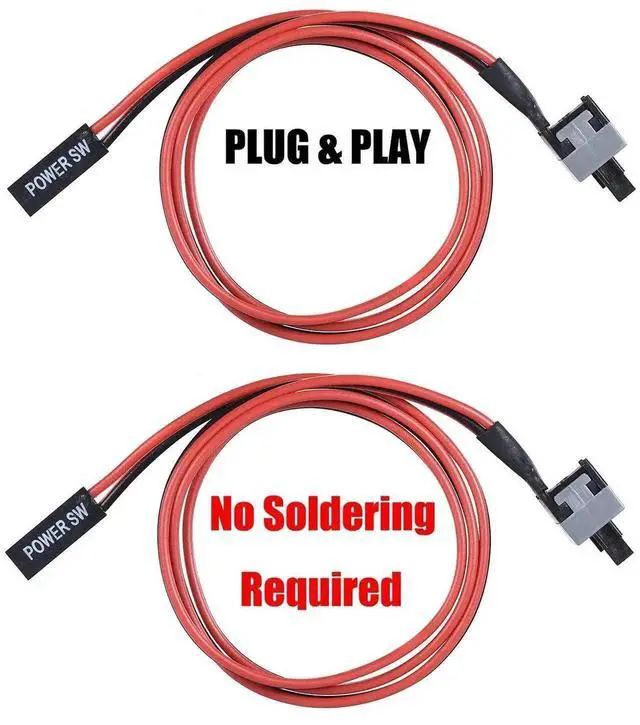 Alt view image 2 of 6 - 3 Pack ATX PC Power Switch Cable 2 Pin SW On/Off Push Button Cord 50CM Desktop Computer Power Wire