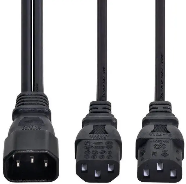Alt view image 6 of 7 - 2 Pack IEC C14 Male to Dual C13 Female Y Splitter Power Cord 10A 250V for PC Monitor PDU Printer Server Chassis