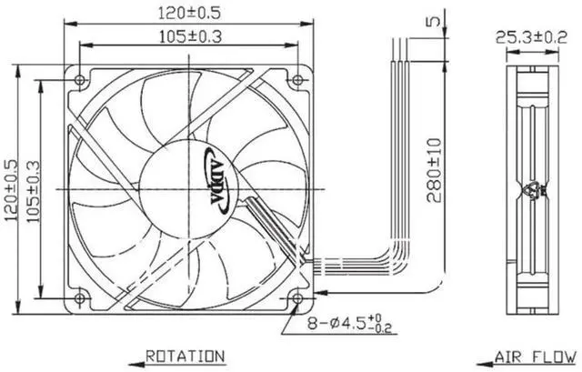 Alt view image 2 of 3 - ADDA AD1224UB-A72GL DC Axial Cooling Fan 12025 120×120×25mm 24V 0.25A 3-Wire RD Alarm Signal Fan