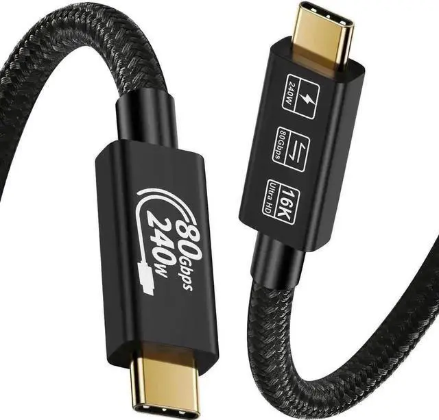 Main image of 6.6FT Thunderbolt 5 USB4 Cable 80Gbps 240W PD Support 16K@60Hz USB-C to USB-C Cord