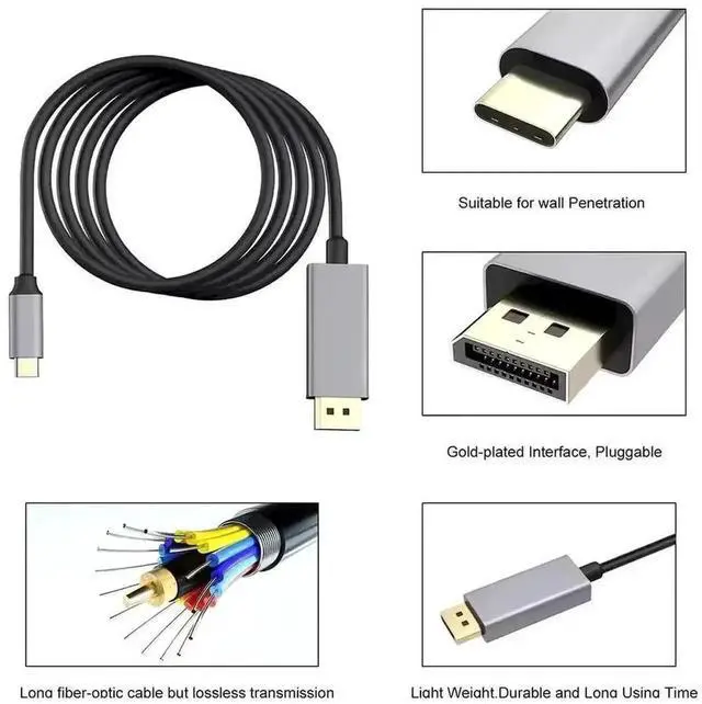 Alt view image 6 of 7 - USB C to DisplayPort 1.4 Cable Support 8K@60Hz High Refresh Rate Compatible Thunderbolt 3/4