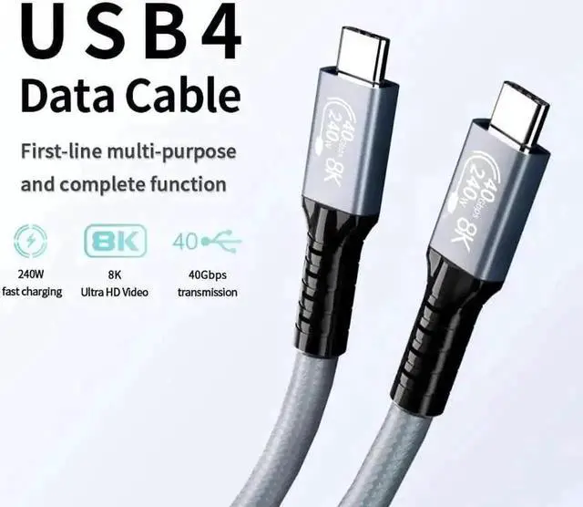 Alt view image 3 of 7 - 1.5FT USB4 USB-C Cable 40Gbps 240W PD3.1 Fast Charging Support 8K@60Hz Compatible Thunderbolt 4