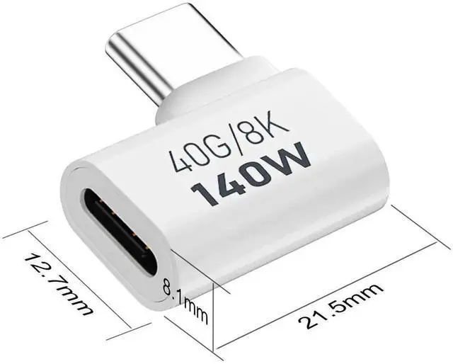 Alt view image 3 of 6 - 2 Pack White 90-Degree USB-C Male to Female Extender Adapter 140W PD Compatible Thunderbolt 4/3
