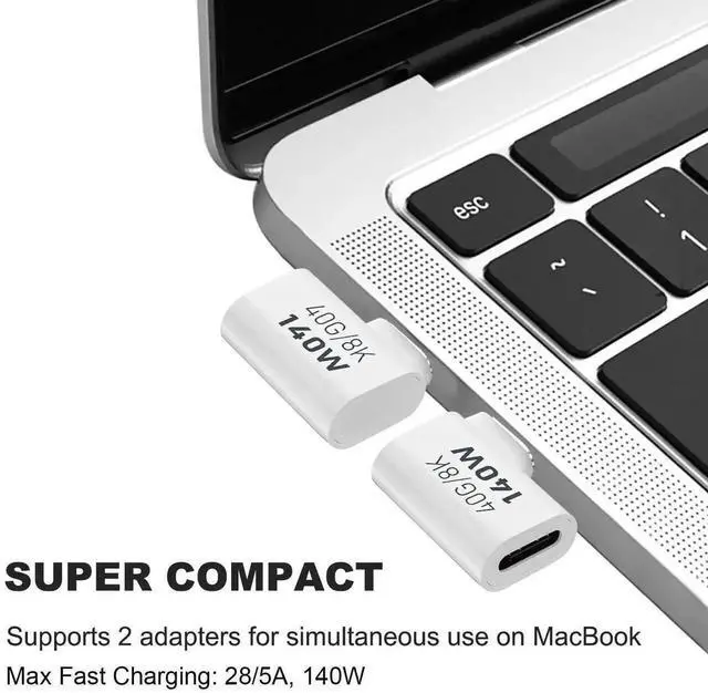 Alt view image 5 of 6 - 2 Pack White 90-Degree USB-C Male to Female Extender Adapter 140W PD Compatible Thunderbolt 4/3
