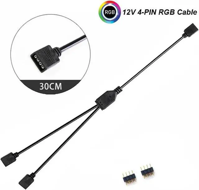Alt view image 3 of 3 - 1FT 12V 4-Pin RGB RBW 2-Way Splitter Cable AURA RGB LED Strip Lighting Hub Adapter