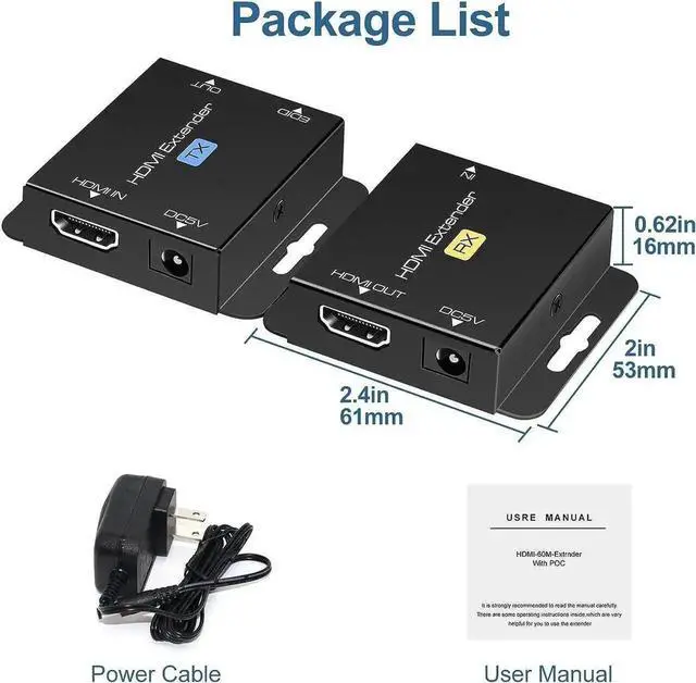 Alt view image 2 of 6 - 1080P HDMI Over Single Cat5e/Cat6 Extender Balun 200Ft PoC Transmitter Receiver with EDID Copy & 3D HDCP Support