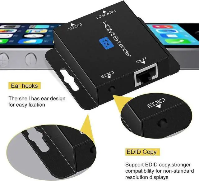 Alt view image 6 of 6 - 1080P HDMI Over Single Cat5e/Cat6 Extender Balun 200Ft PoC Transmitter Receiver with EDID Copy & 3D HDCP Support
