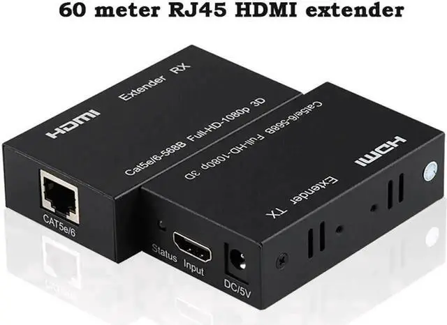 Main image of 196Ft/60M 1080P HDMI Extender TX+RX Over Single Cat6 RJ45 Cable, Support 3D HDCP EDID Copy