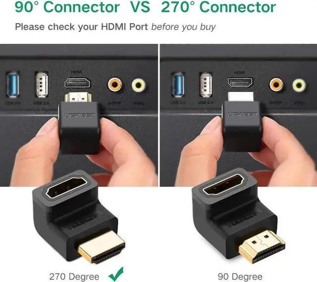 Alt view image 5 of 7 - 2 Pack 270 Degree Right Angle HDMI Male to Female Adapter, 4K Gold-Plated HDMI Elbow Extender for TV Stick, Roku, Chromecast, Xbox, PS4, Switch