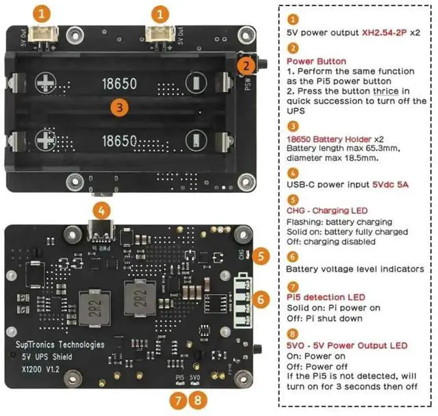 Main image of X1200 UPS Power Management Expansion Board for Raspberry Pi 5, Battery Not Included