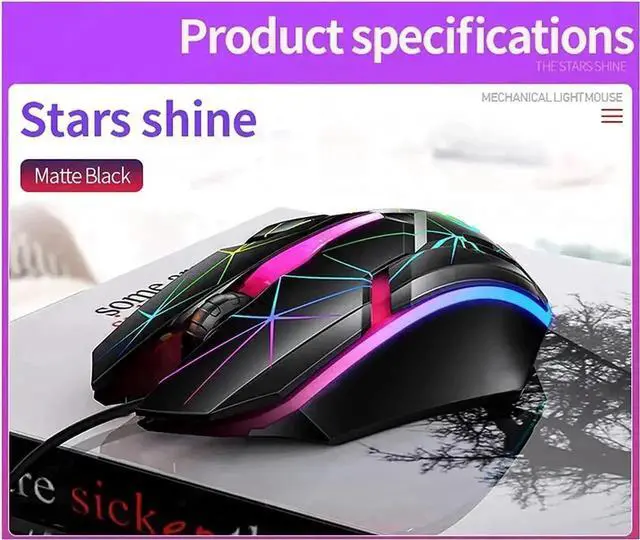 Alt view image 2 of 7 - USB Wired Luminous Gaming Mouse, Ergonomic Colorful RGB Optical Mouse 1200DPI for PC Laptop Gaming Office, Star Light Effect