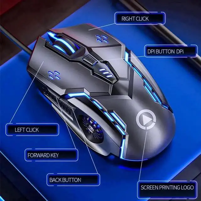 Alt view image 7 of 7 - 6-Key Silent Wired USB Gaming Mouse, Adjustable 3200DPI Optical Mouse with 7-Color LED Backlight Ergonomic for PC Laptop Game & Office