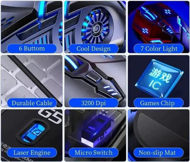 Alt view image 6 of 7 - 6-Key Silent Wired USB Gaming Mouse, Adjustable 3200DPI Optical Mouse with 7-Color LED Backlight Ergonomic for PC Laptop Game & Office