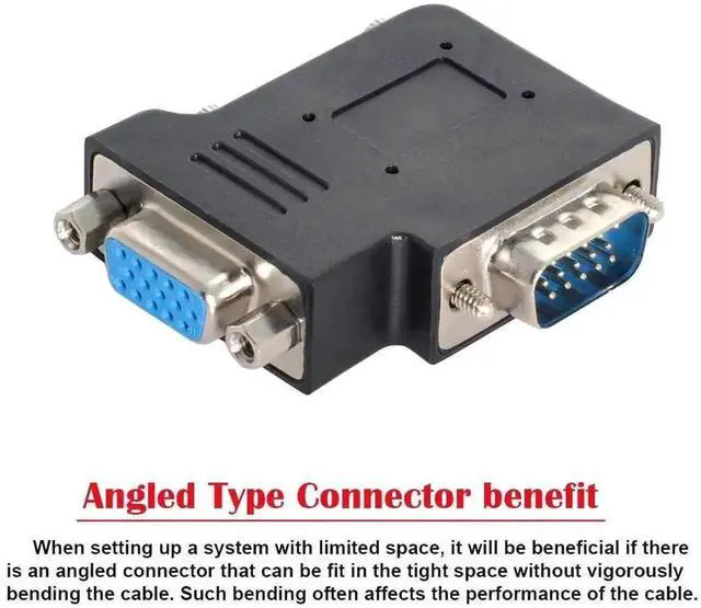 Alt view image 3 of 6 - 90 Degree Flat Vertical Right Angle VGA SVGA Male to Female Extension Adapter