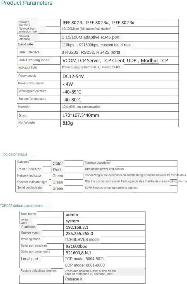 Alt view image 6 of 7 - 8-Port Serial to Ethernet Converter RS232 RS485 RS422 TCP/IP Device Server Modbus RTU to TCP Gateway