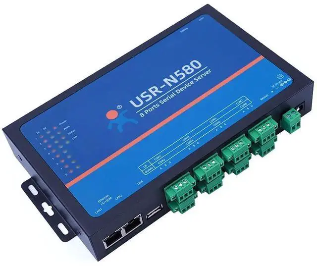 Main image of USR-N580 8-Port RS485 Serial Device Server Dual Ethernet Ports Modbus RTU to TCP Converter with TX/RX Indicator Lights