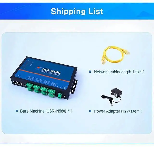 Alt view image 2 of 4 - USR-N580 8-Port RS485 Serial Device Server Dual Ethernet Ports Modbus RTU to TCP Converter with TX/RX Indicator Lights