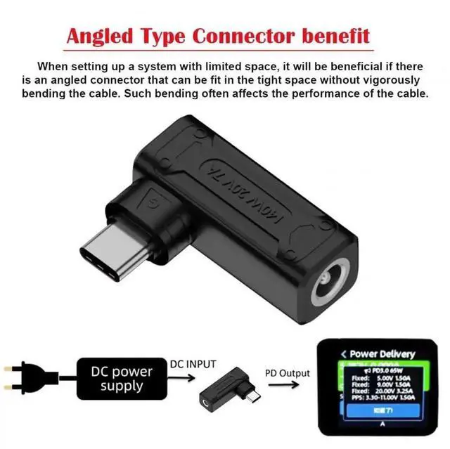 Alt view image 6 of 7 - 90 Degree Angled DC 5.5x2.1mm to USB-C Power Adapter 100W/140W Fast Charging Converter for Laptops & Phones
