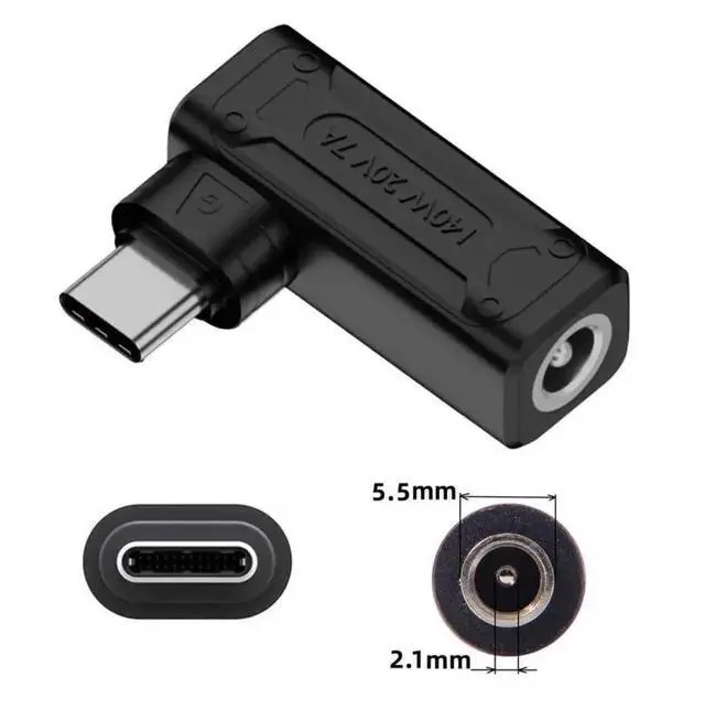 Alt view image 4 of 7 - 90 Degree Angled DC 5.5x2.1mm to USB-C Power Adapter 100W/140W Fast Charging Converter for Laptops & Phones
