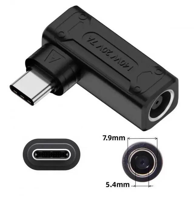 Alt view image 2 of 7 - 90 Degree Angled DC 7.9x5.4mm to USB-C Power Adapter 100W/140W High Power Charging Converter for Laptops & Phones