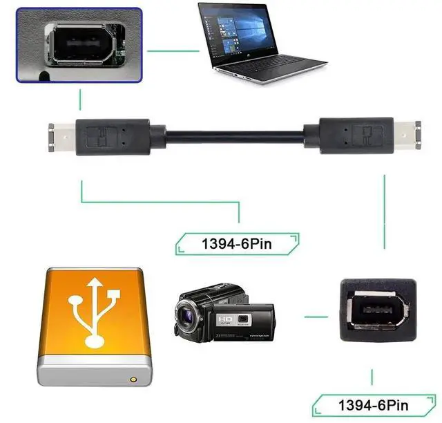 Alt view image 2 of 7 - 1.8m IEEE 1394 Firewire 400 6Pin to 6Pin Cable, 400Mbps High-Speed Video Capture Cord