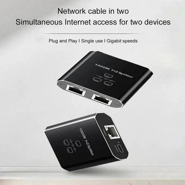 Main image of 1 to 2 Gigabit Ethernet Splitter, 1000Mbps RJ45 LAN Network Cable Splitter Adapter, Internet Extension Connector Compatible with Cat8 Cat7 Cat6 Cat5e Cat5 Ethernet Cables