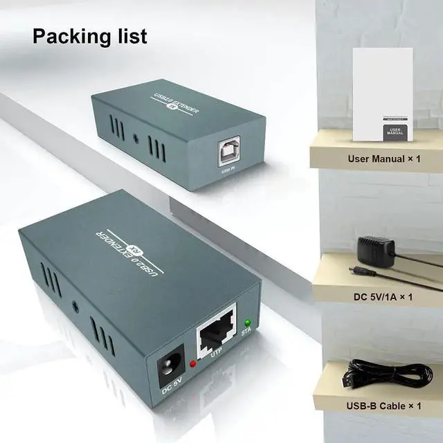 Alt view image 5 of 7 - USB Over Ethernet Extender with 4 USB 2.0 Ports, 165FT/50M RJ45 LAN USB Extension Adapter, Cat5 Cat5e Cat6 Cat7 Cable Supported, PoC Power Supply, Plug & Play Driver-Free