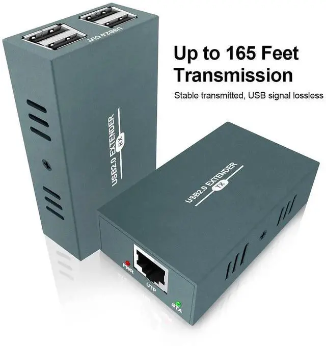 Alt view image 3 of 7 - USB Over Ethernet Extender with 4 USB 2.0 Ports, 165FT/50M RJ45 LAN USB Extension Adapter, Cat5 Cat5e Cat6 Cat7 Cable Supported, PoC Power Supply, Plug & Play Driver-Free