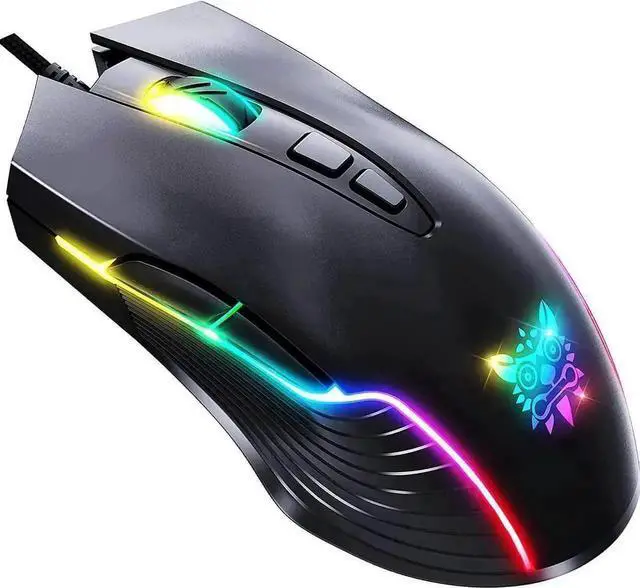 Main image of New Version Wired USB Gaming Mouse, RGB LED Backlit Gaming Mouse with Adjustable 6400 DPI, Ergonomic Grip Optical PC Gaming Mice, 7 Programmable Buttons Compatible with Windows Linux Vista XP, Black